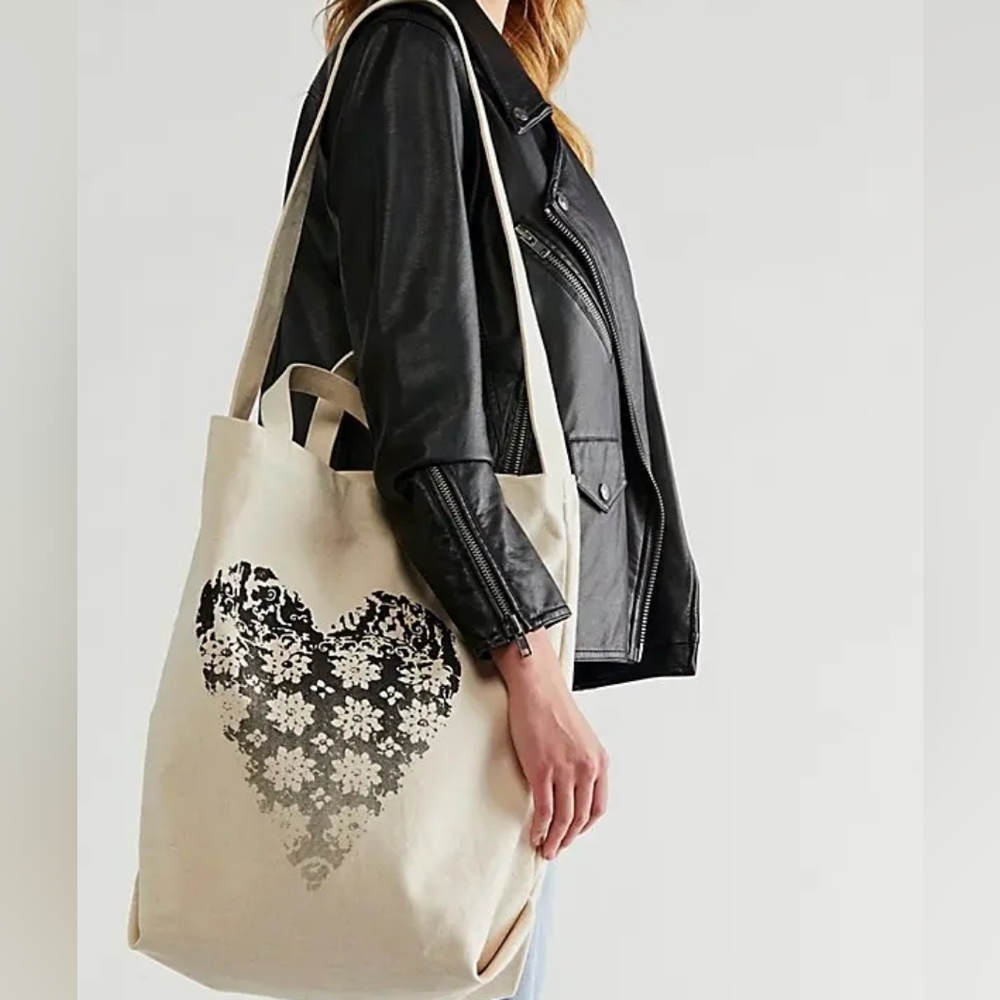 Free People Going Places Graphic Heart Canvas Tote